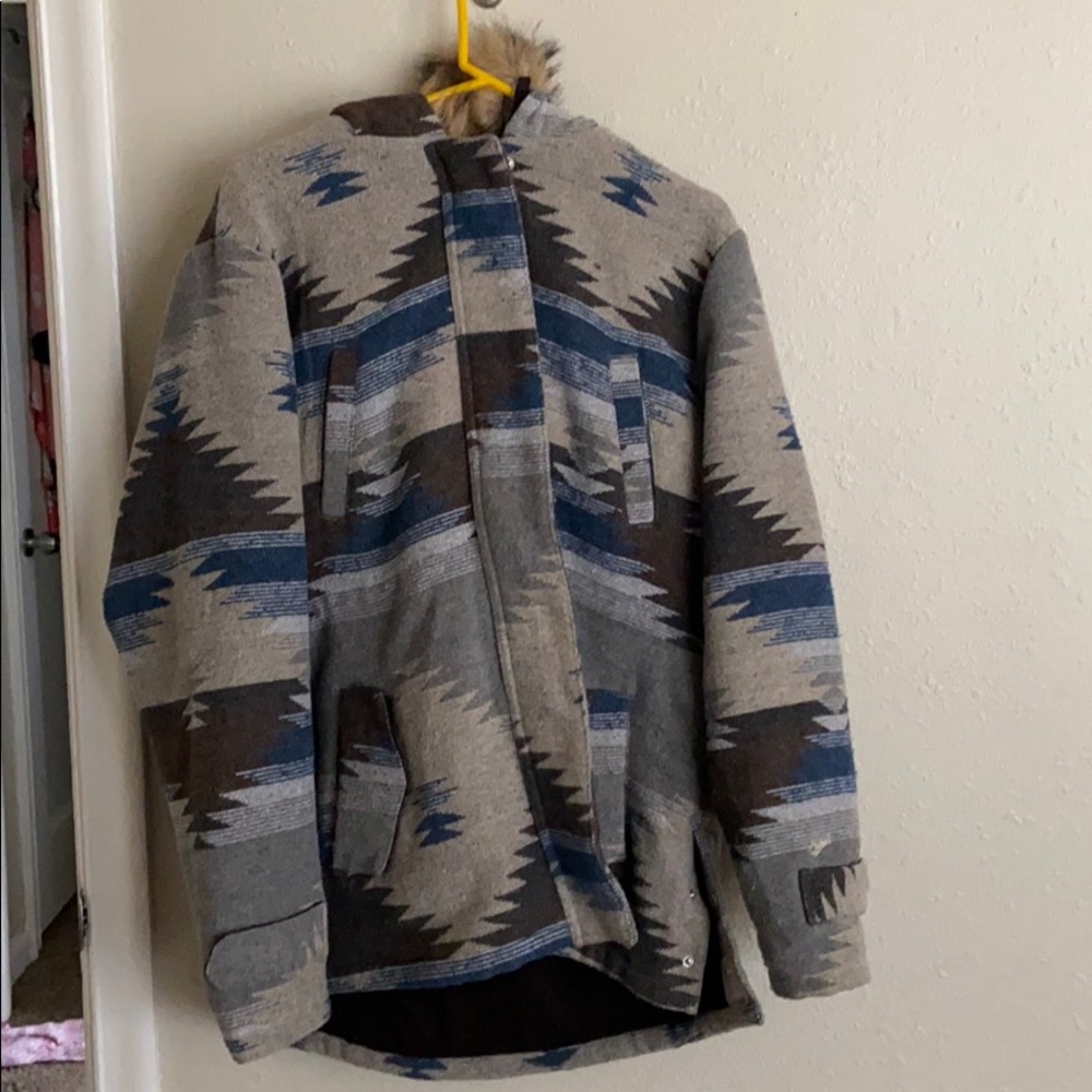 Western style jacket with detachable faux fur trim